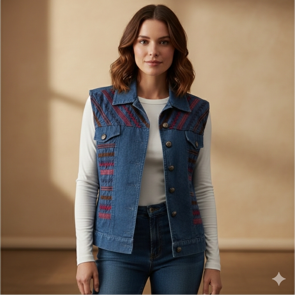 Embroidered Denim Vest